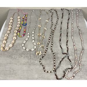 Boho Necklace Lot Shell Beaded Coastal Beach Jewery Multi Strand Bundle